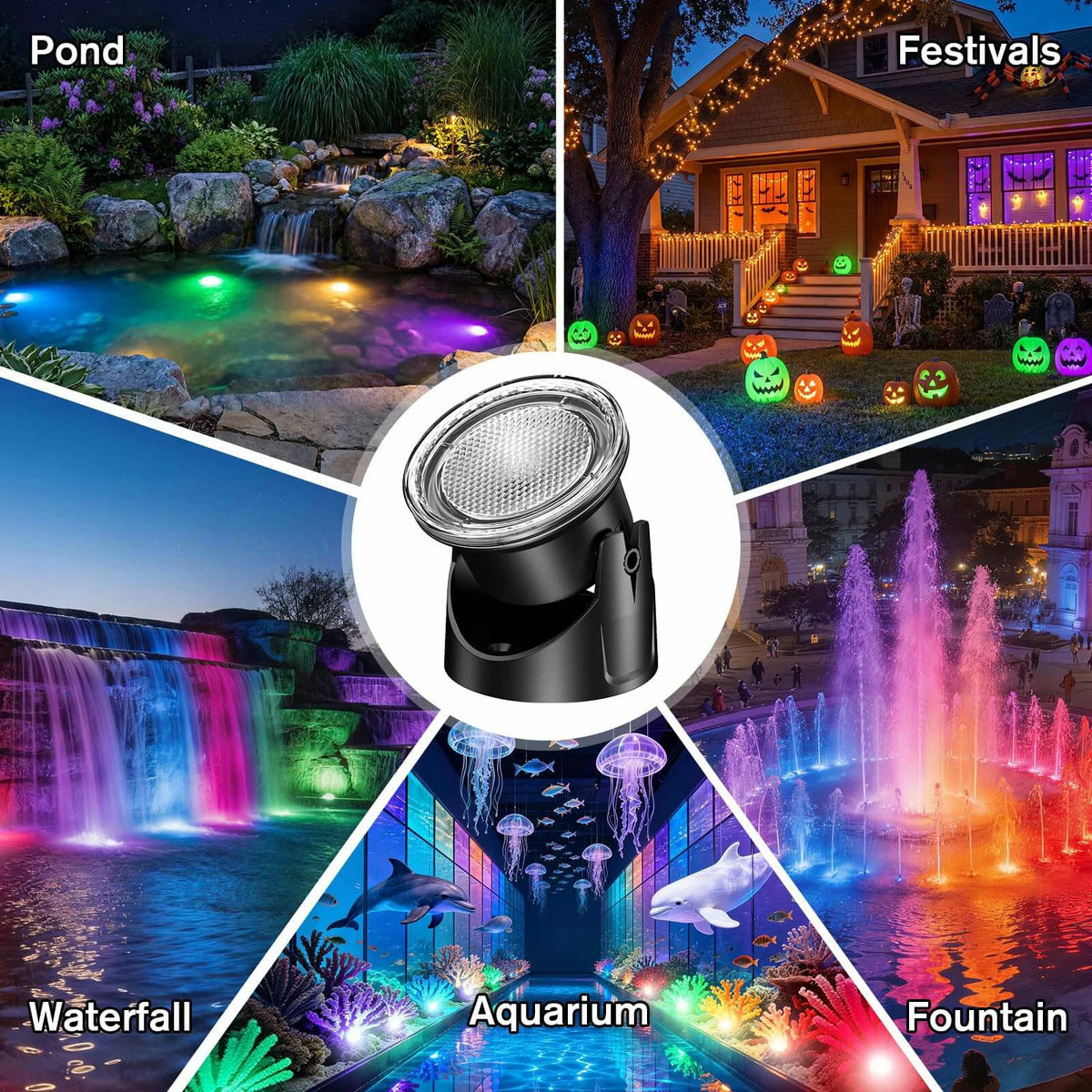 4-Head Colored RGB Underwater Pond Lights