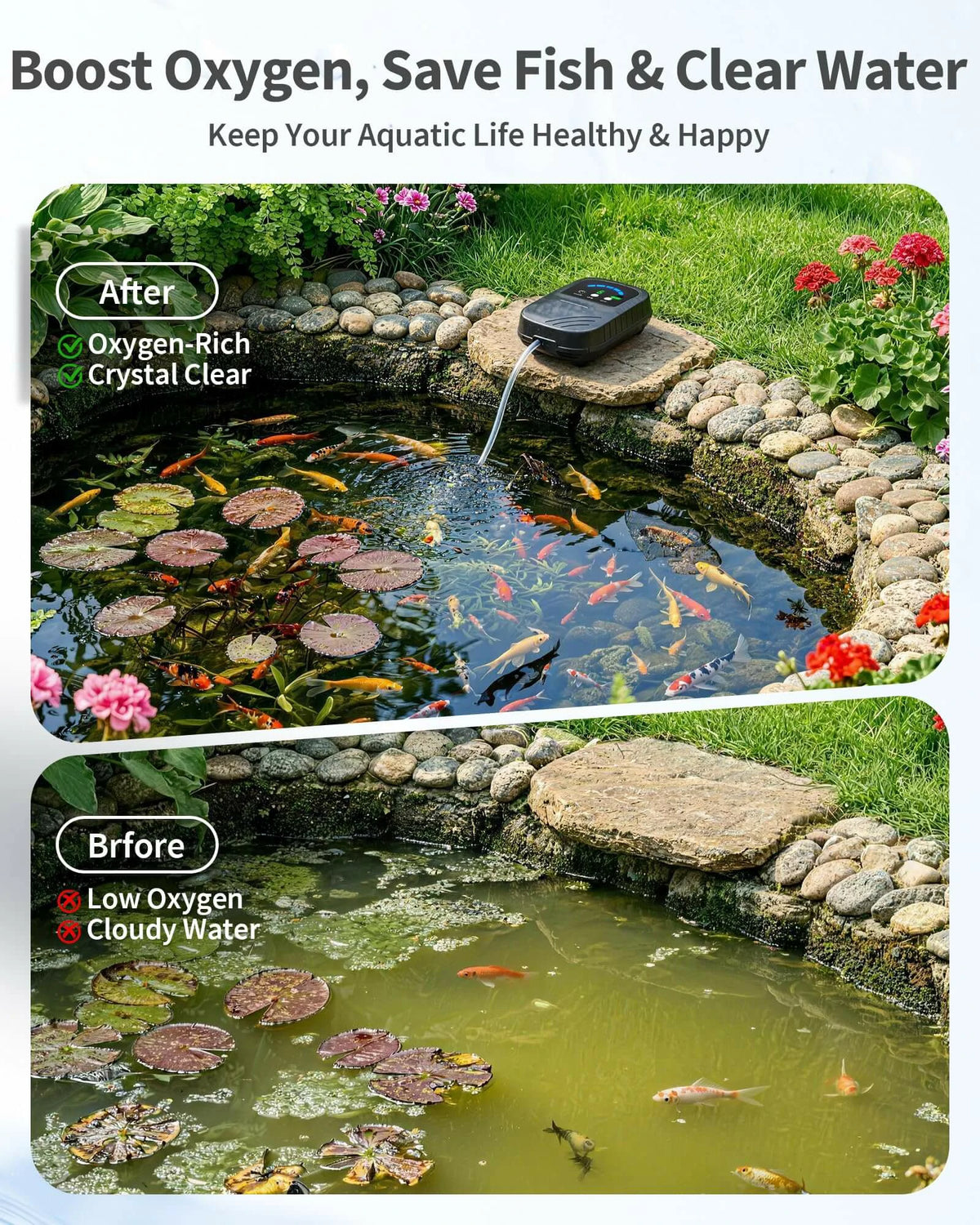 3W Solar Pond Aerator with 2200mAh Battery & Digital Display