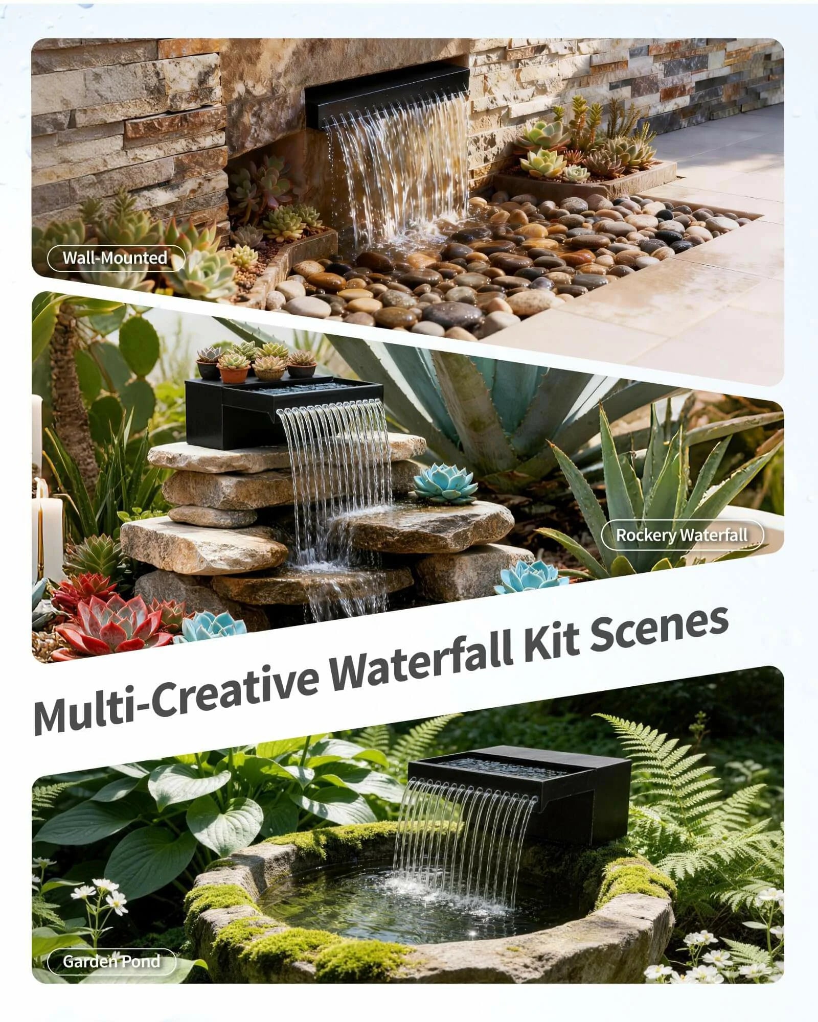 55W 580GPH Solar Waterfall Pump Kit with 8" Spray Spillway