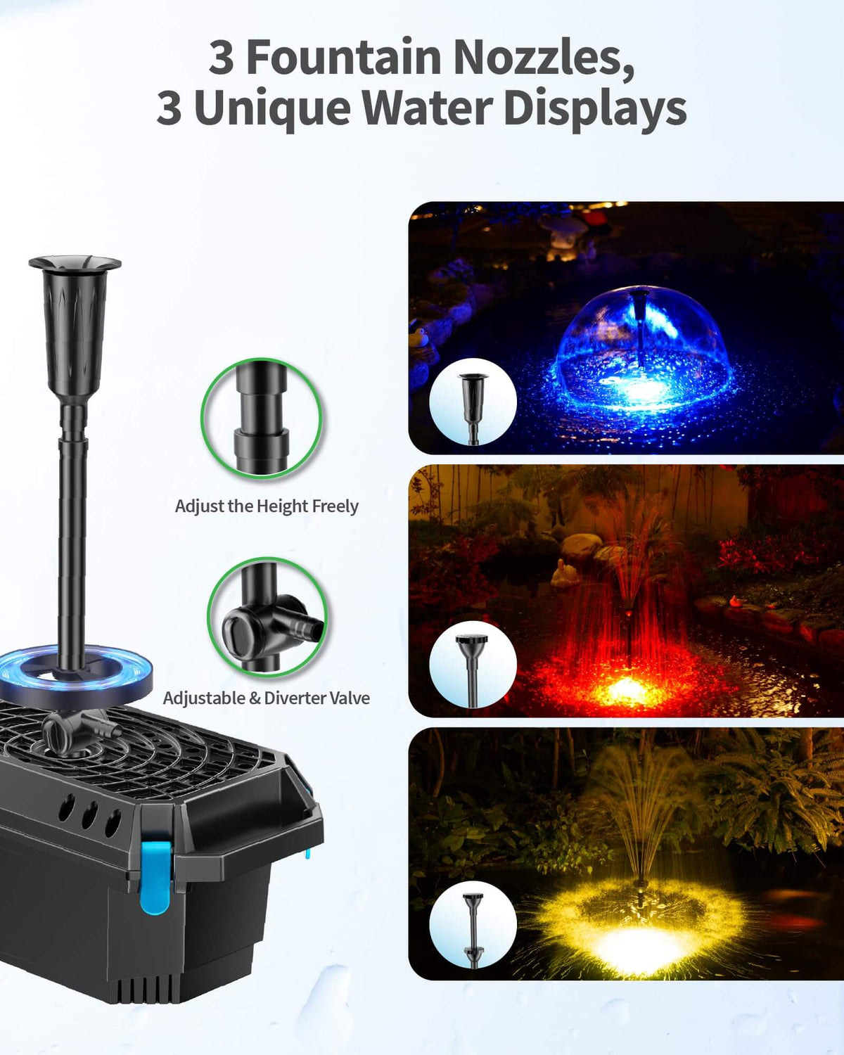 P2360D 40W 660GPH AC Pond Filter Fountain with Light