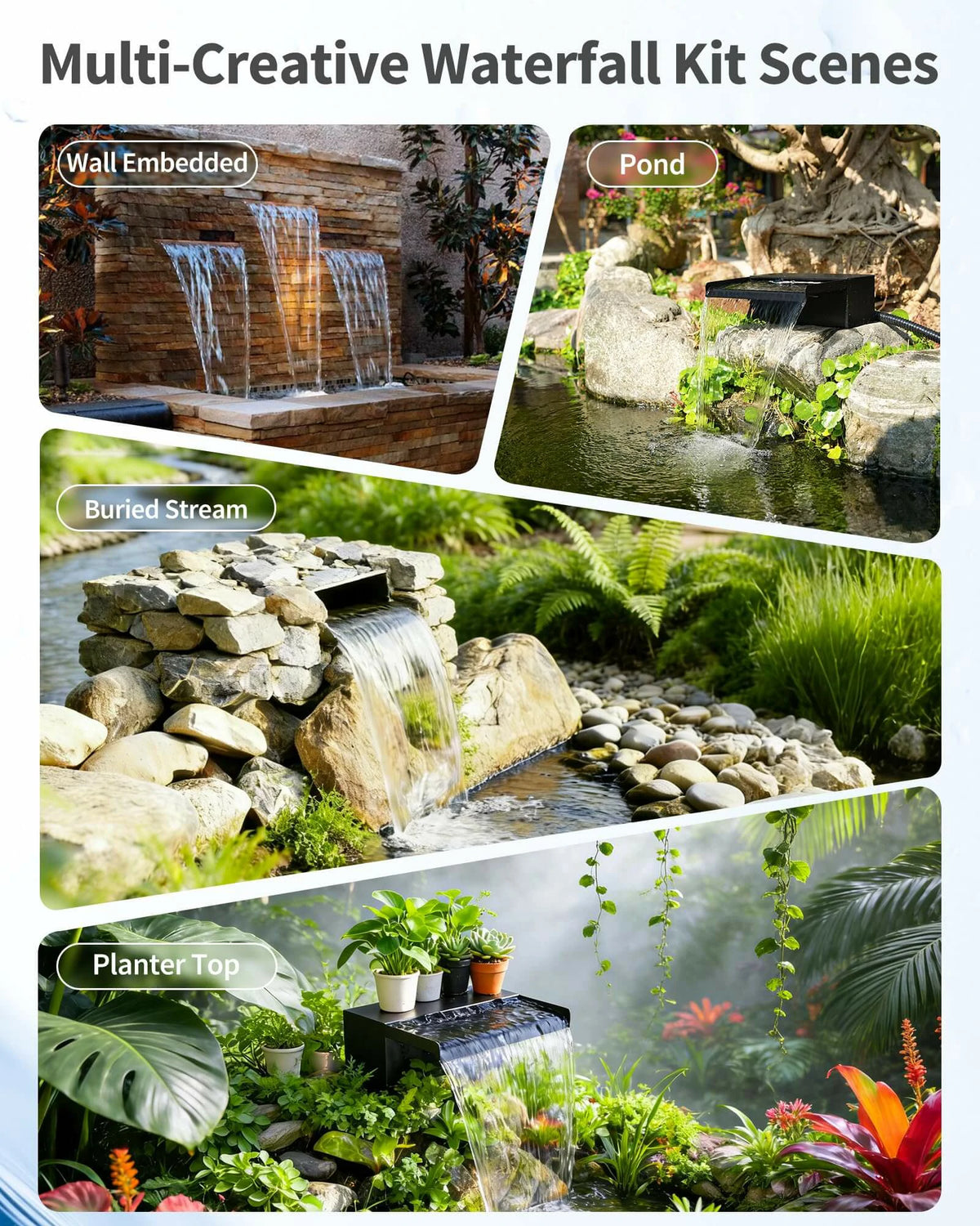 55W 580GPH Solar Waterfall Pump Kit with 8" Spillway