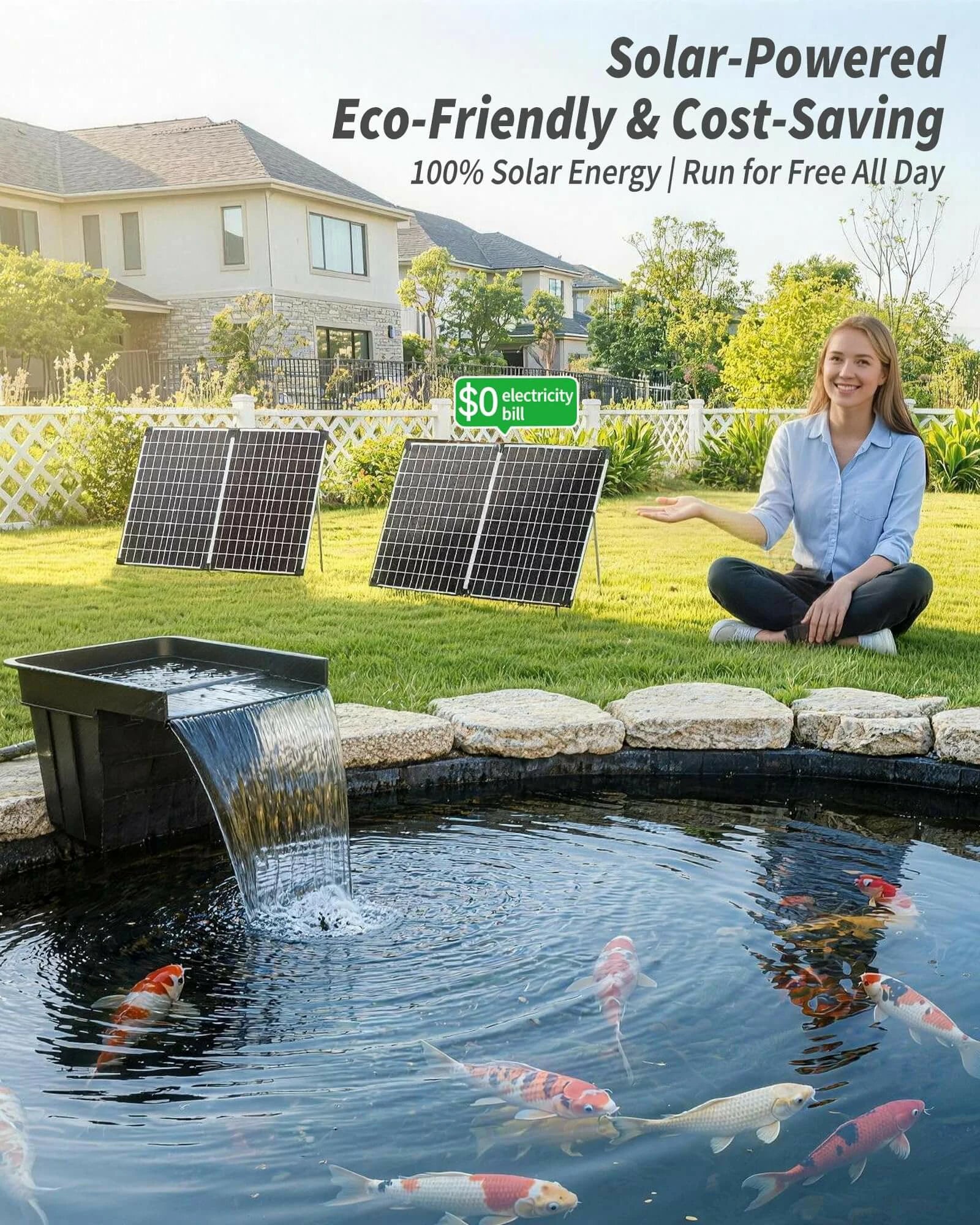 100W 1200GPH Solar Waterfall Pump Kit with 12.6"x15" Spillway