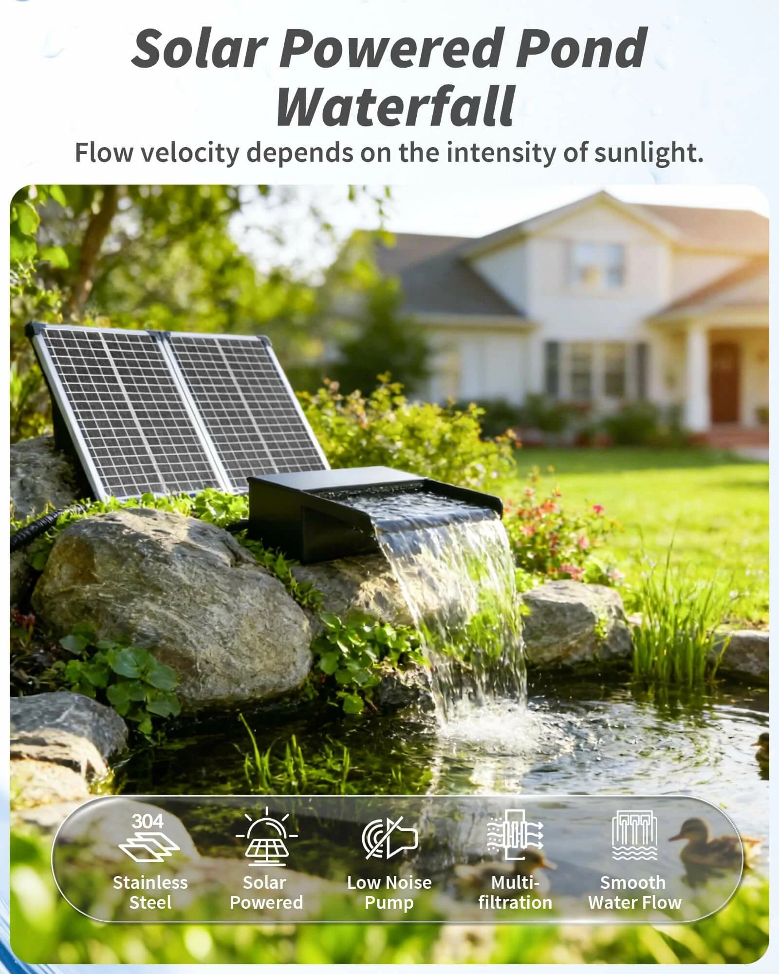 70W 680GPH Solar Waterfall Pump Kit with 12" Spillway