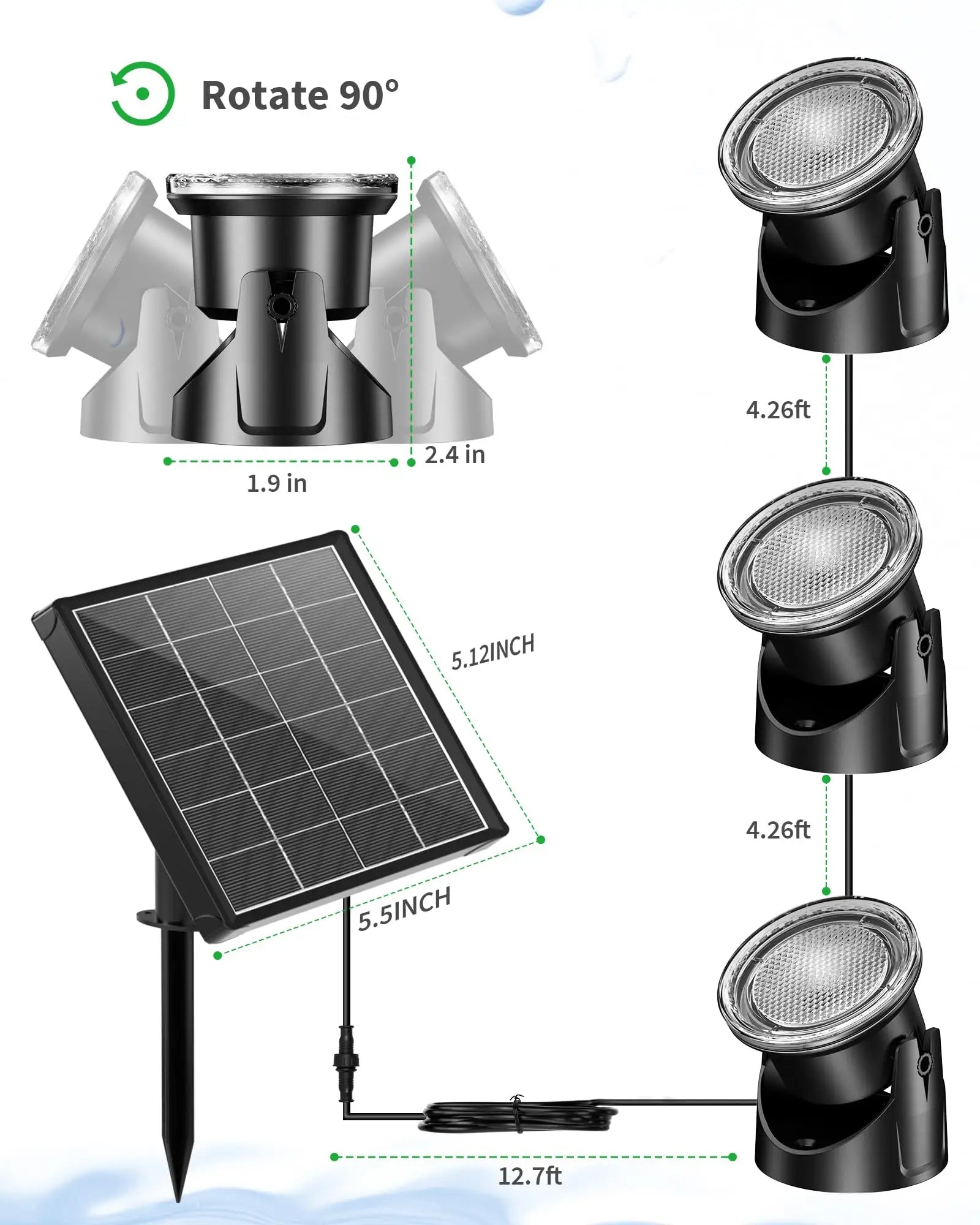 3W Colored Solar Underwater Lights with 3 Heads