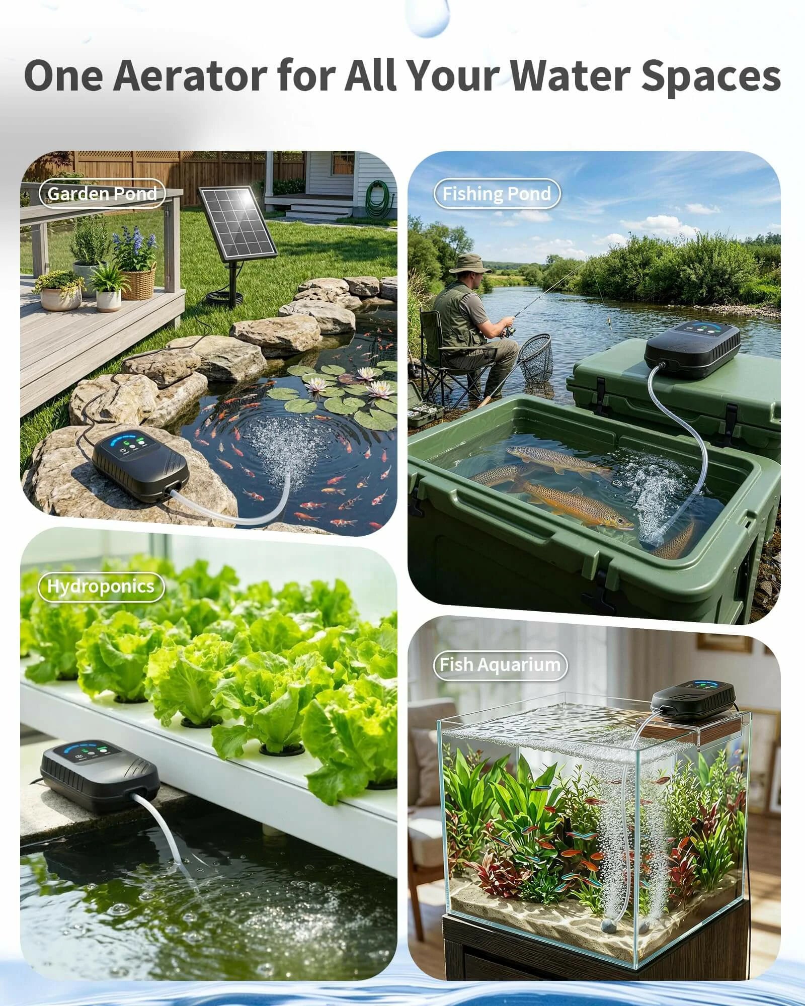 3W Solar Pond Aerator with 2200mAh Battery & Digital Display