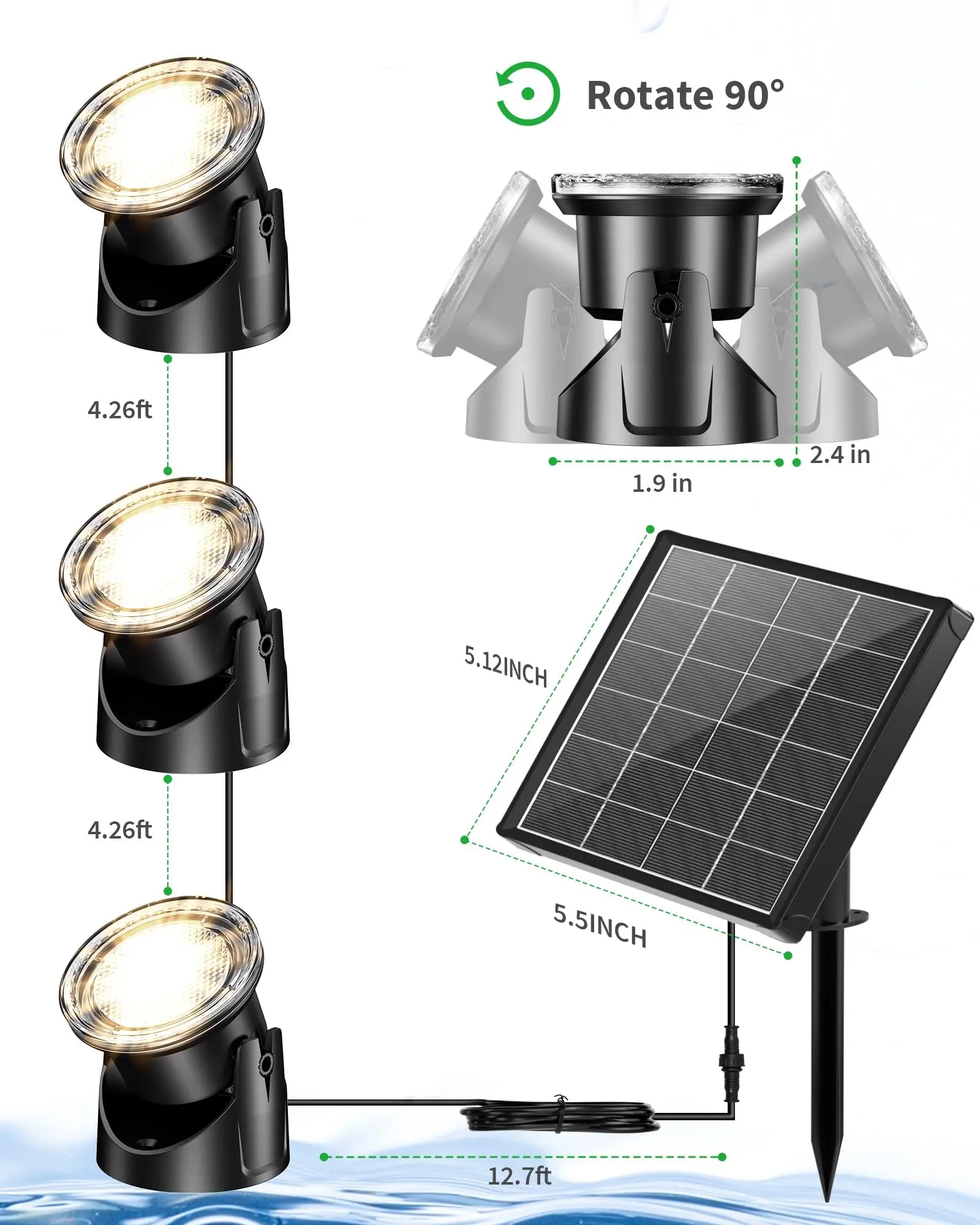 3W Warmwhite Solar Underwater Lights with 3 Heads