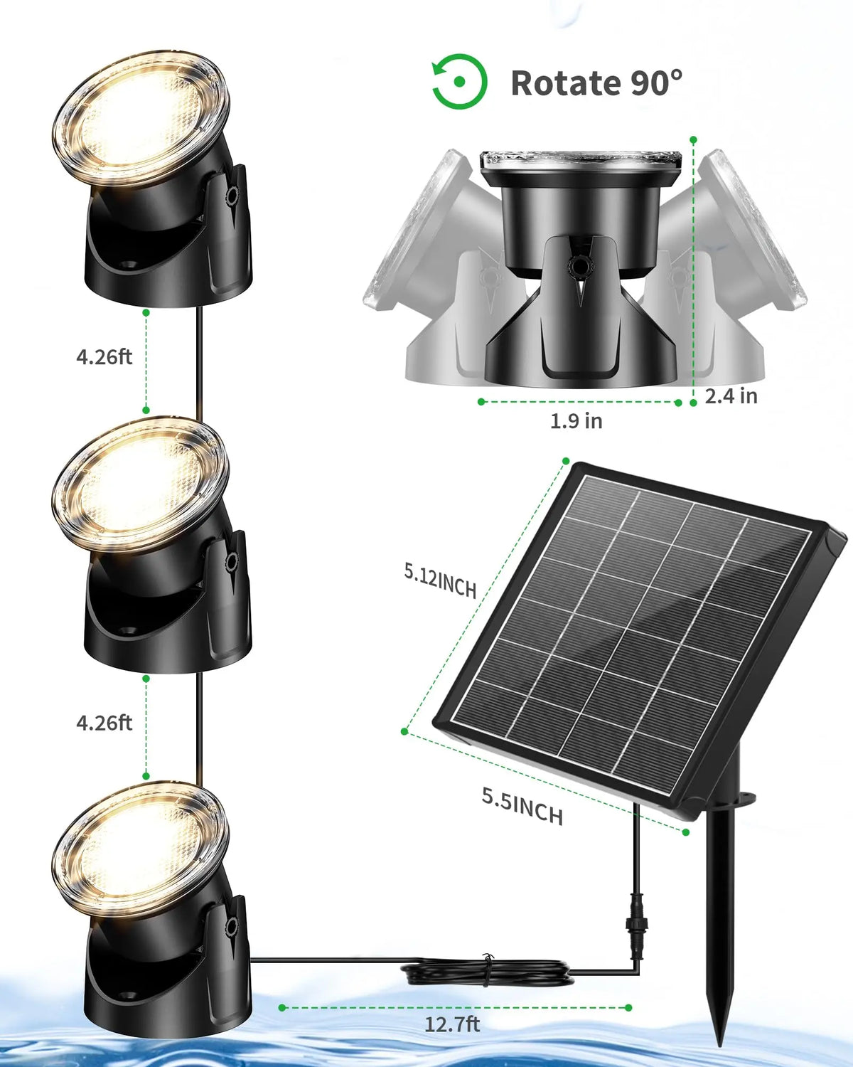 4W Warmwhite Solar Underwater Lights with 3 Heads
