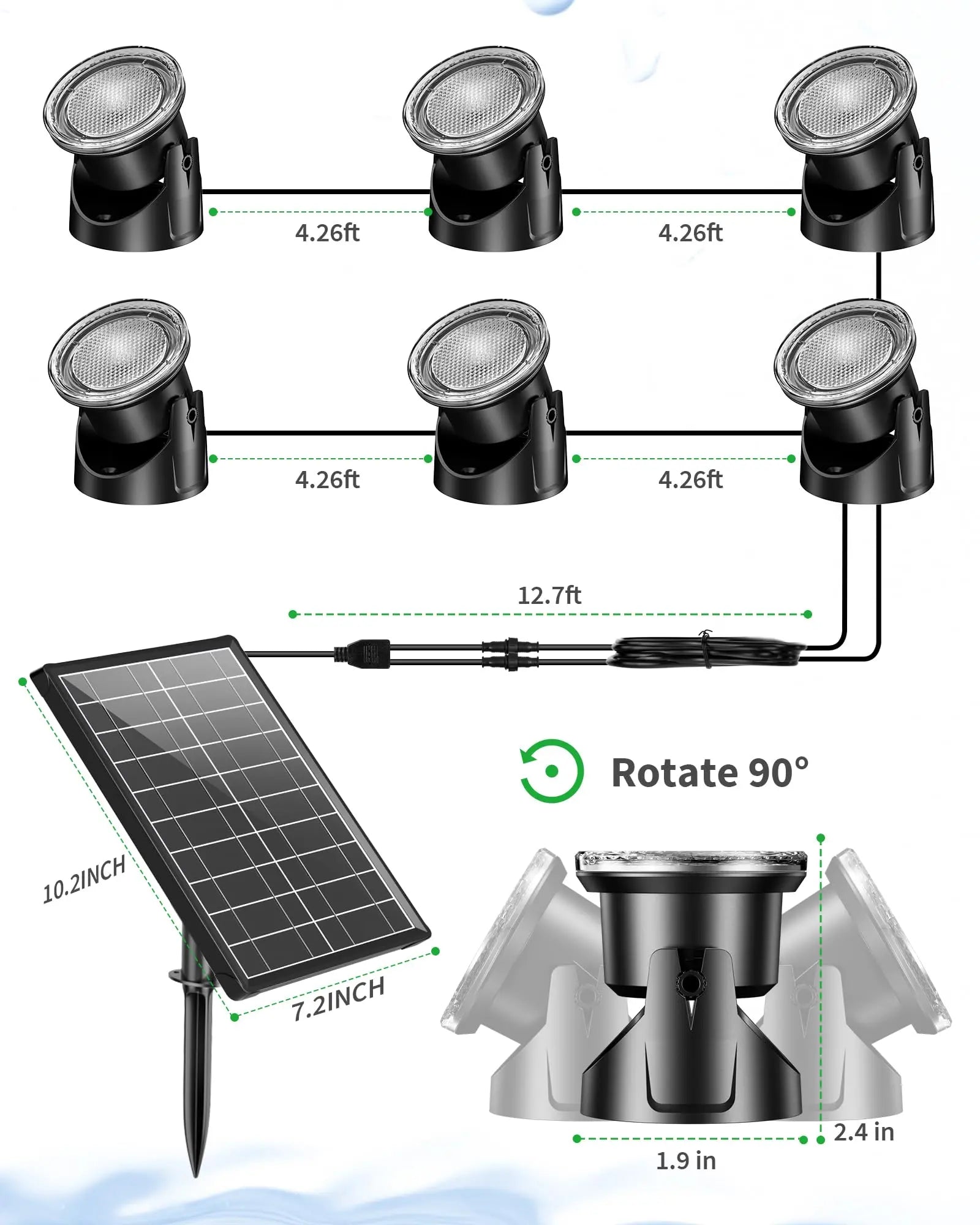 8W Colored Solar Underwater Lights with 6 Heads