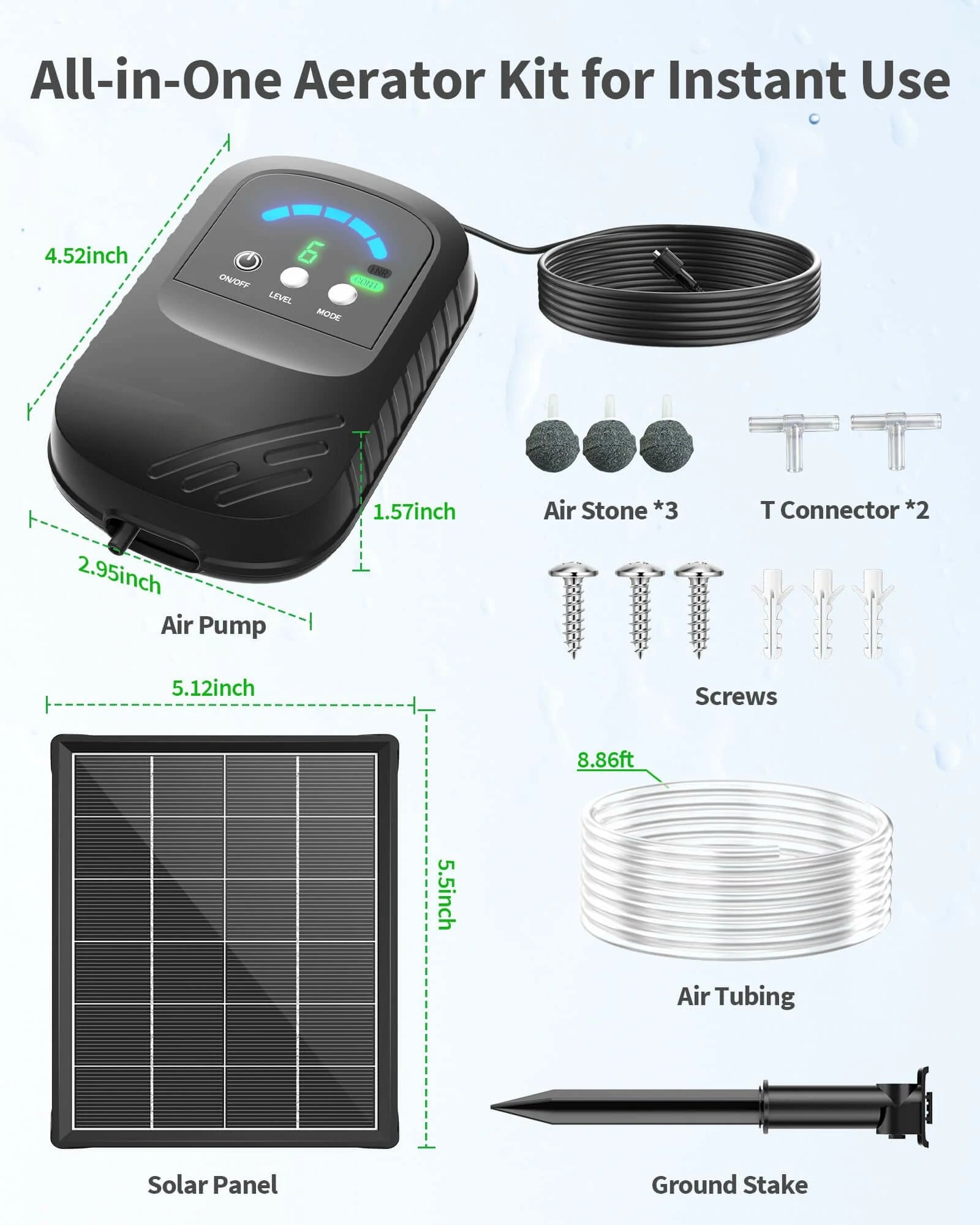 3W Solar Pond Aerator with 2200mAh Battery & Digital Display