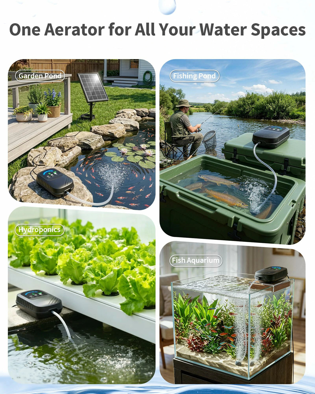 4W Solar Pond Aerator with 2200mAh Battery & Digital Display