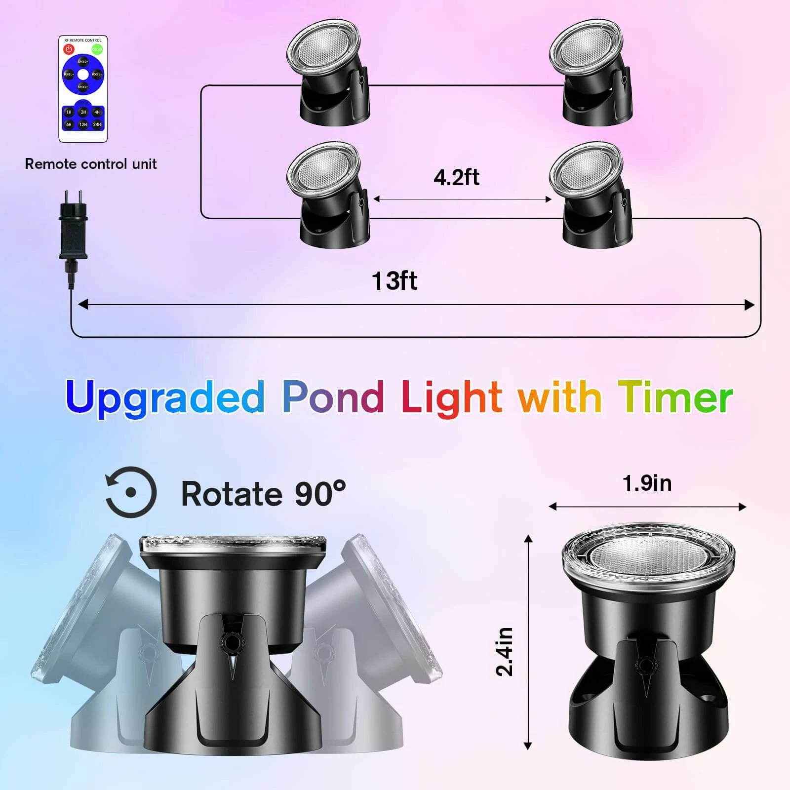 4-Head Colored Underwater Pond Lights with timer