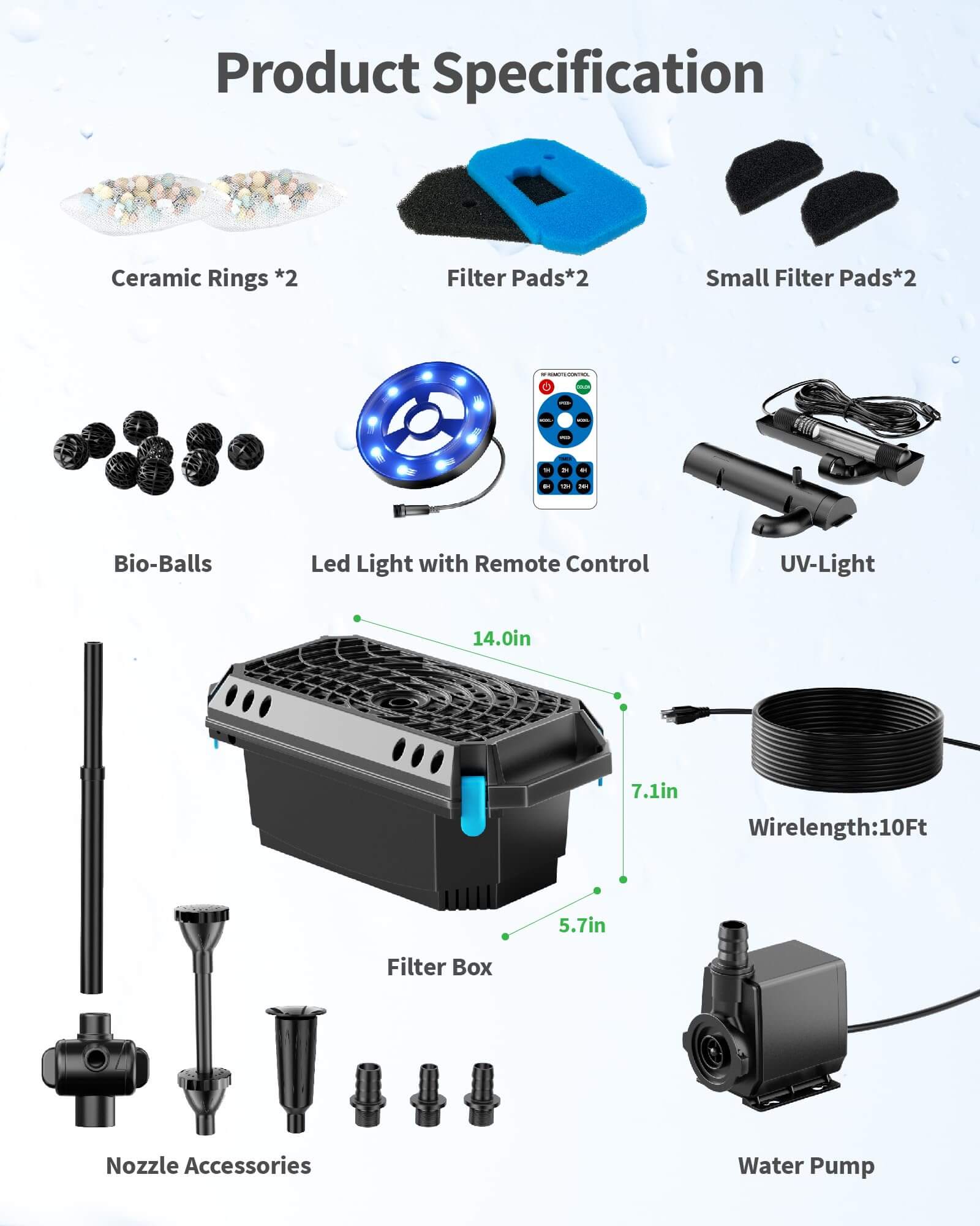 P2360D 40W 660GPH AC Pond Filter Fountain with Light