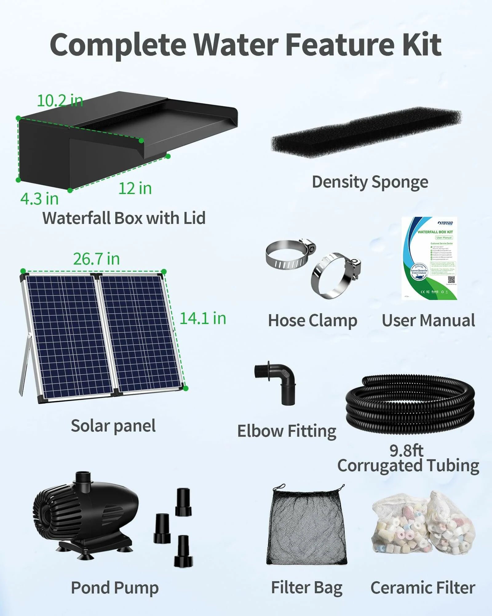 70W 680GPH Solar Waterfall Pump Kit with 12" Spillway