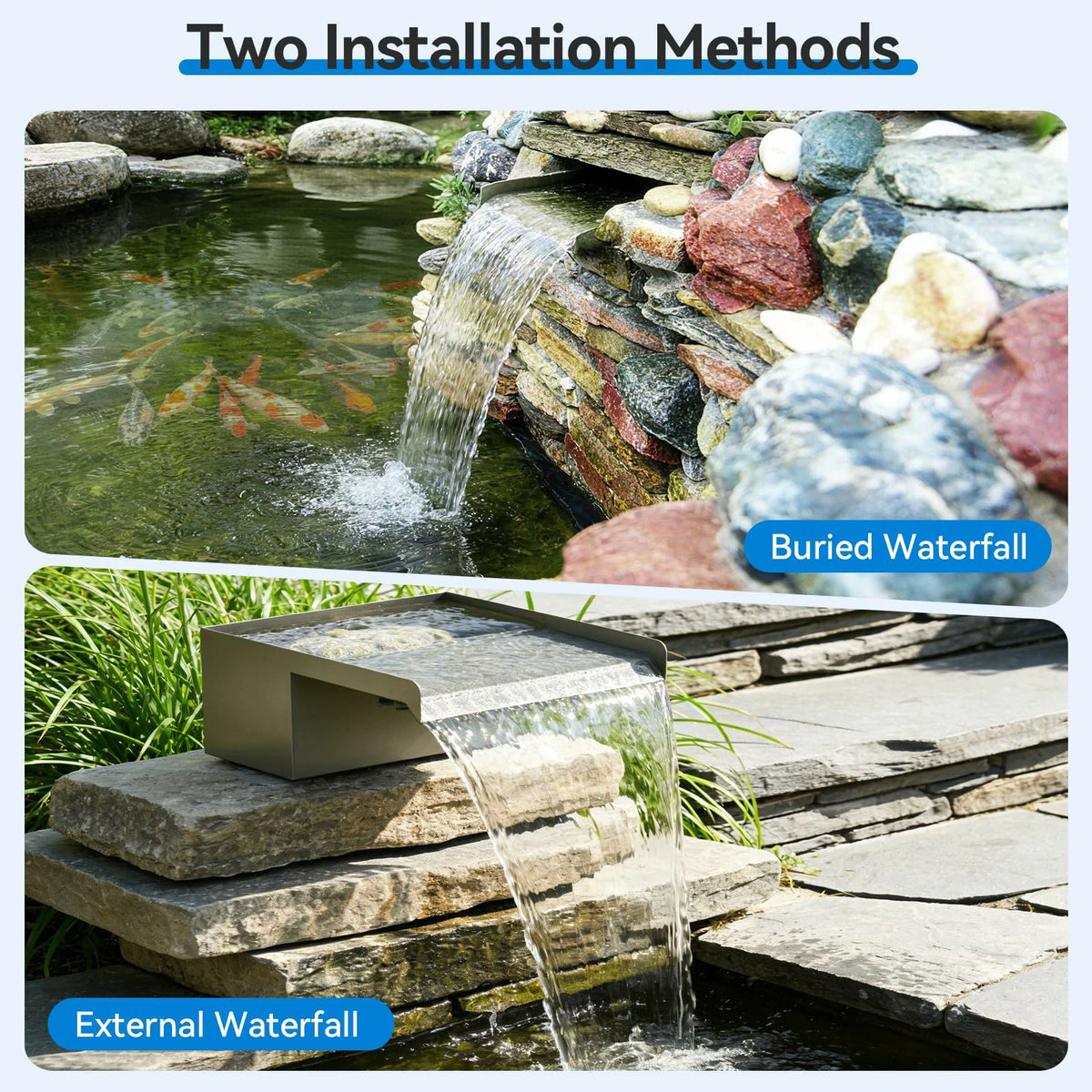660GPH Waterfall Pump Kit with 12" Spillway & Pond  Filter (LED)