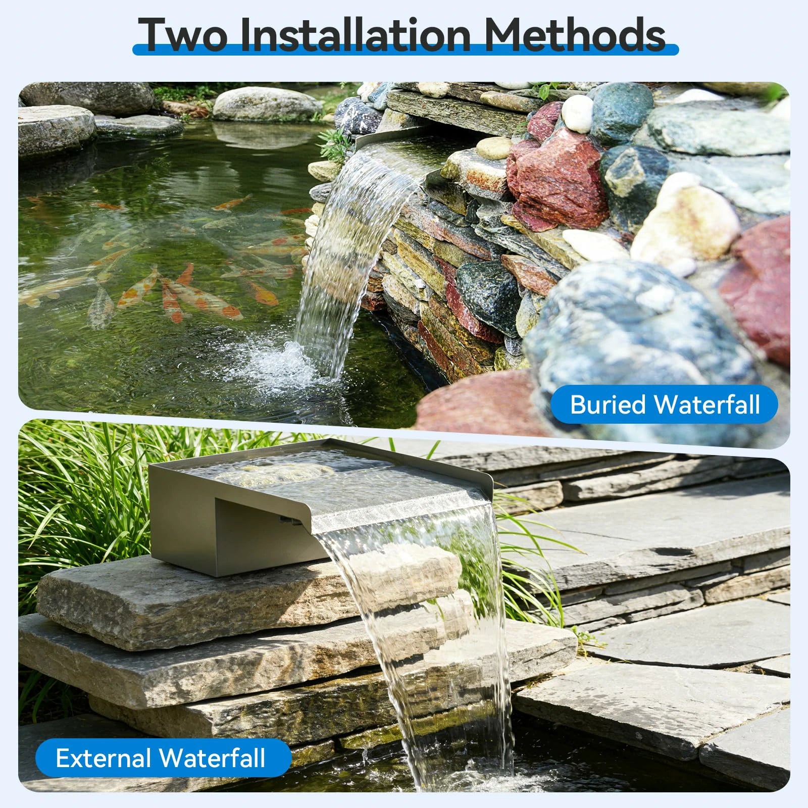 660GPH Waterfall Pump Kit with 12" Spillway & Pond  Filter (LED)