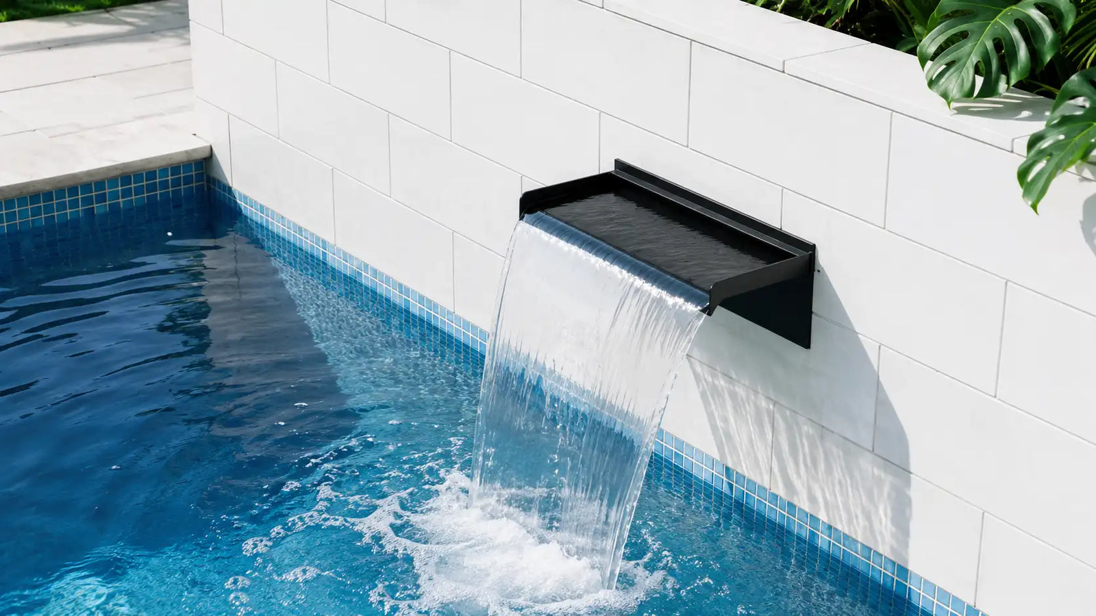 Modern Waterfall Spillway, Decorative Pool Water Feature for Poolside Landscape Relaxation