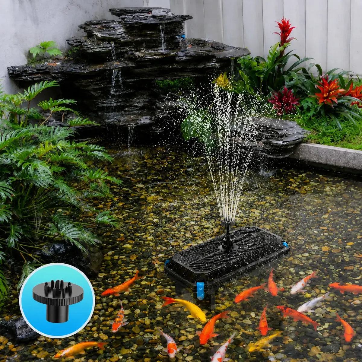 solar filter for pond fountain head style