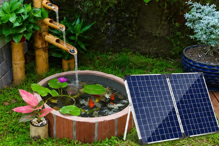 solar fountain pumps set up