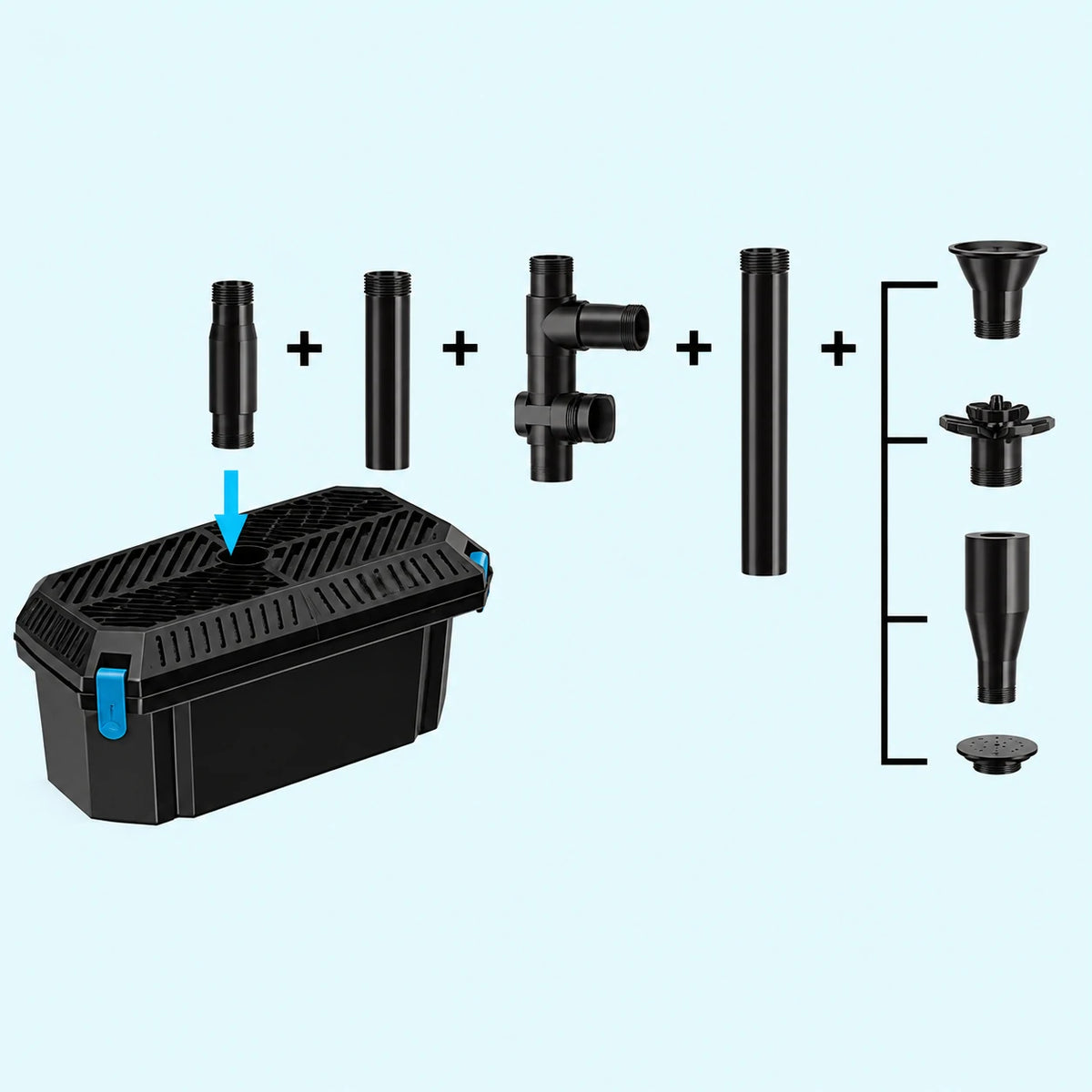 solar powered pond filter system assemble nozzle