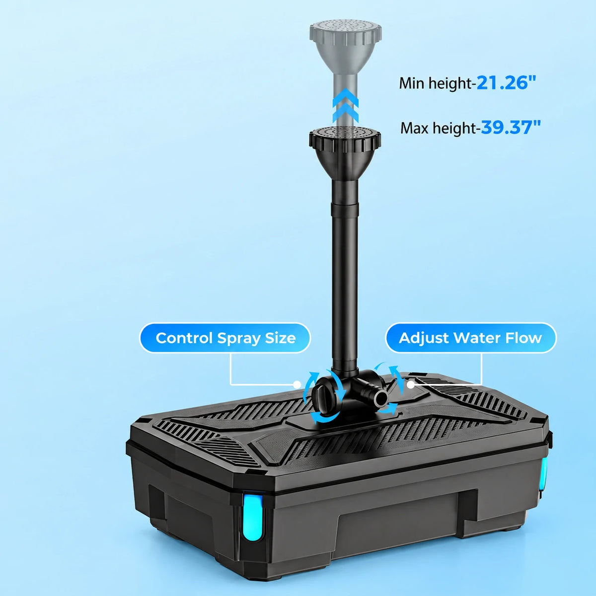 solar powered pump and filter for pond adjustable