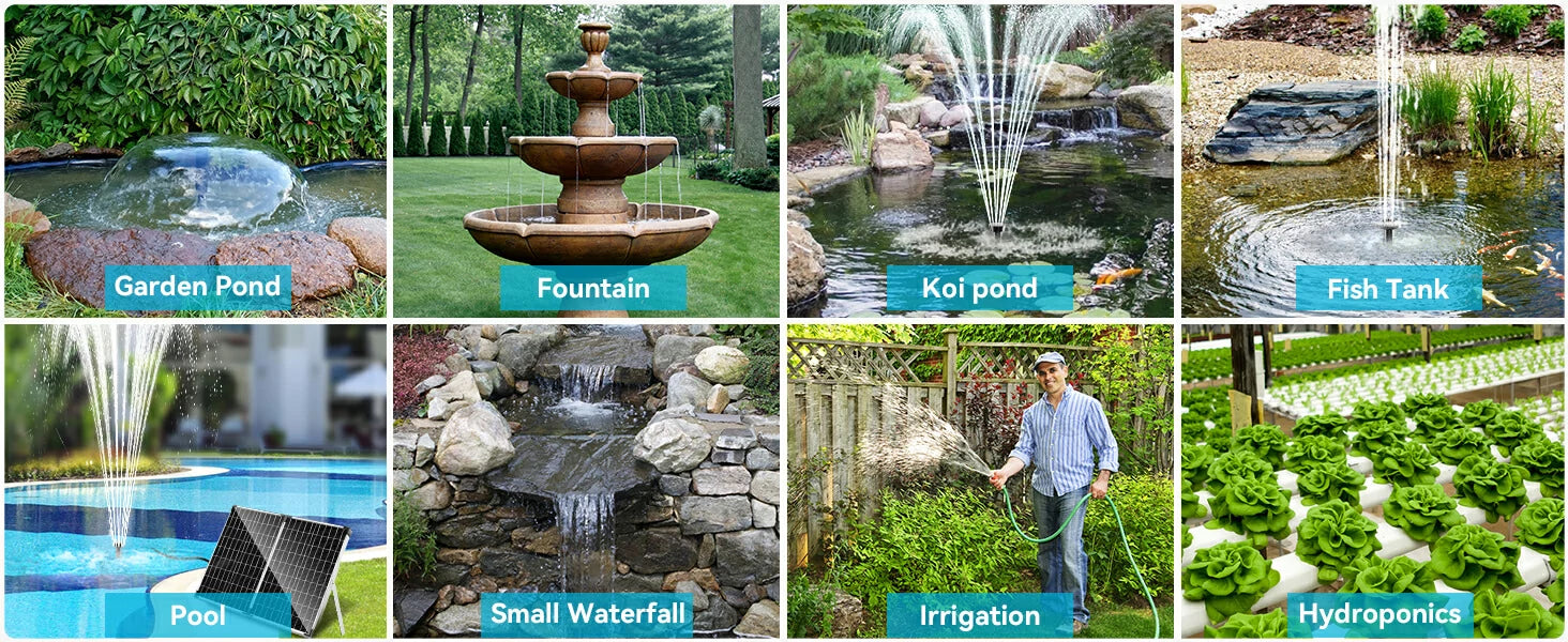 solar pump water fountain scene