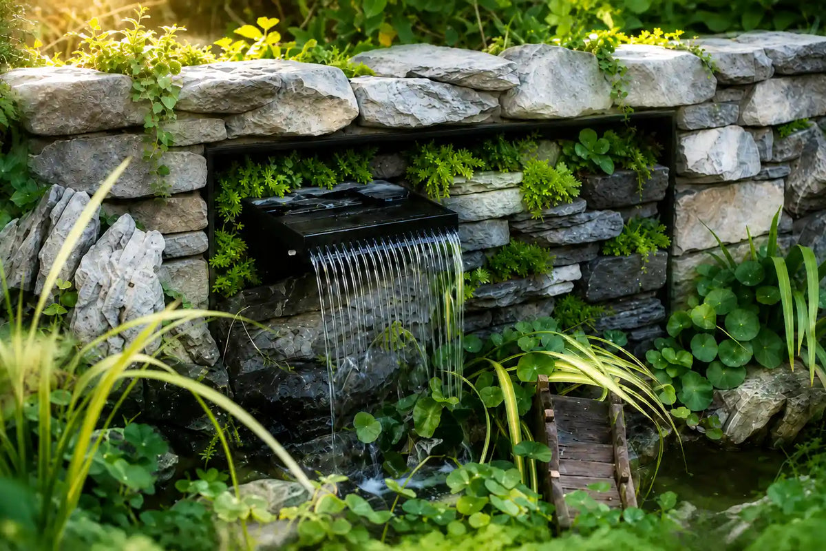 Buried rock pump waterfall for pond